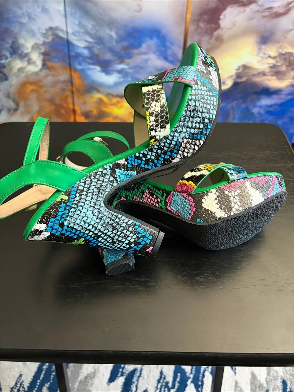 SHEIN Green Multicolor Snakeskin Platform Heels, EU Size 40, US Size 9